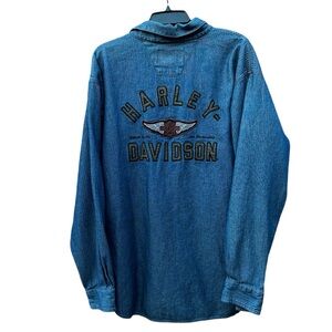 Y2K Men’s Harley Davidson button down long sleeve shirt Xl